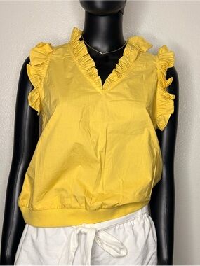iROO Ruffled V-Neck Sleeveless Top in Bright Yellow 38 M